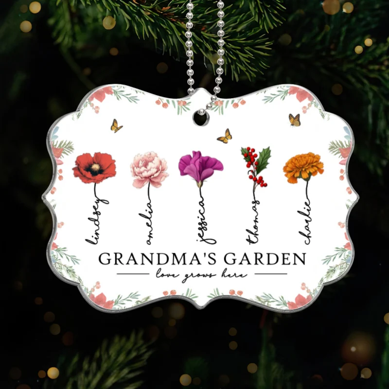 Grandma‘s Garden Beautiful Birth Month Flowers Christmas Gift For Grandma Mom Personalized Acrylic Ornament - Image 9
