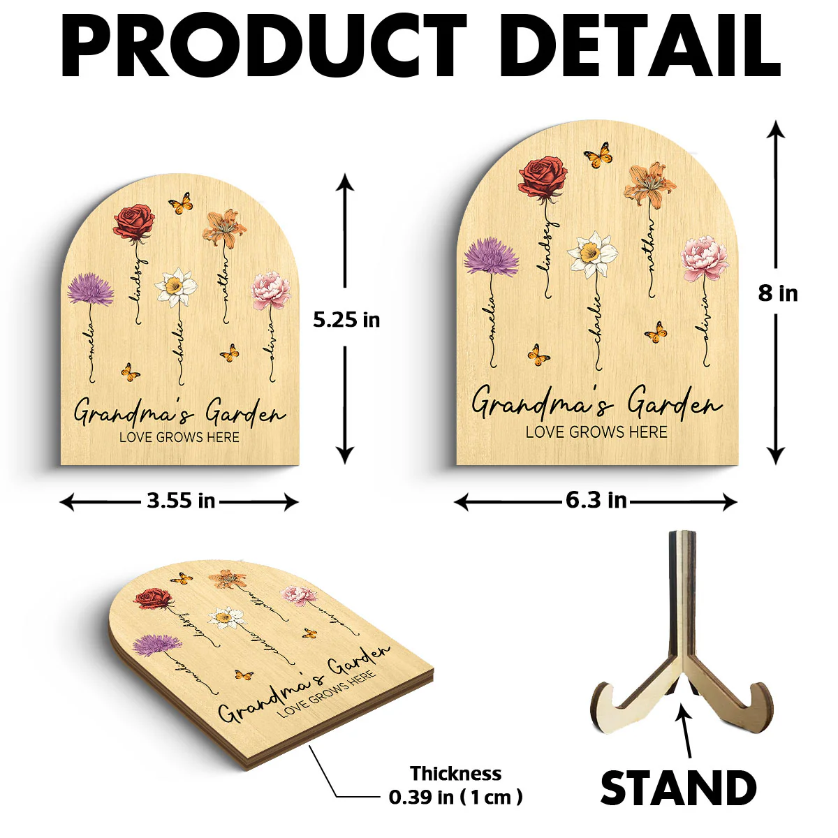 Grandma's Garden Beautiful Birth Month Flowers Dome Shaped Personalized Wooden Plaque - Image 6