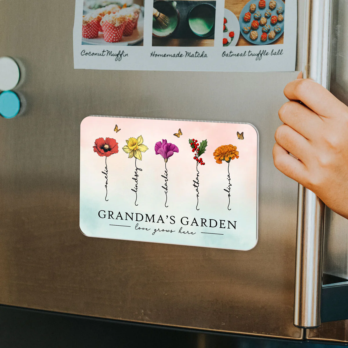 Grandma‘s Garden Beautiful Birth Month Flowers Gift For Grandma Mom Personalized Acrylic Fridge Magnet - Image 4