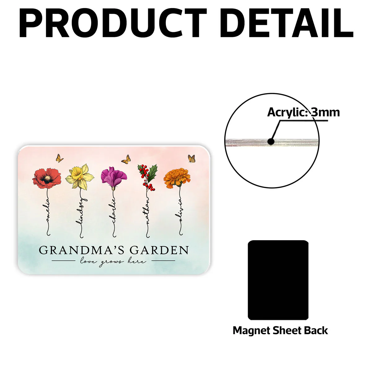 Grandma‘s Garden Beautiful Birth Month Flowers Gift For Grandma Mom Personalized Acrylic Fridge Magnet - Image 6