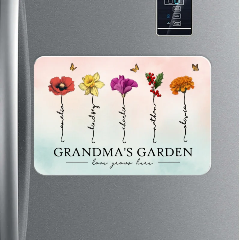 Grandma‘s Garden Beautiful Birth Month Flowers Gift For Grandma Mom Personalized Acrylic Fridge Magnet - Image 7