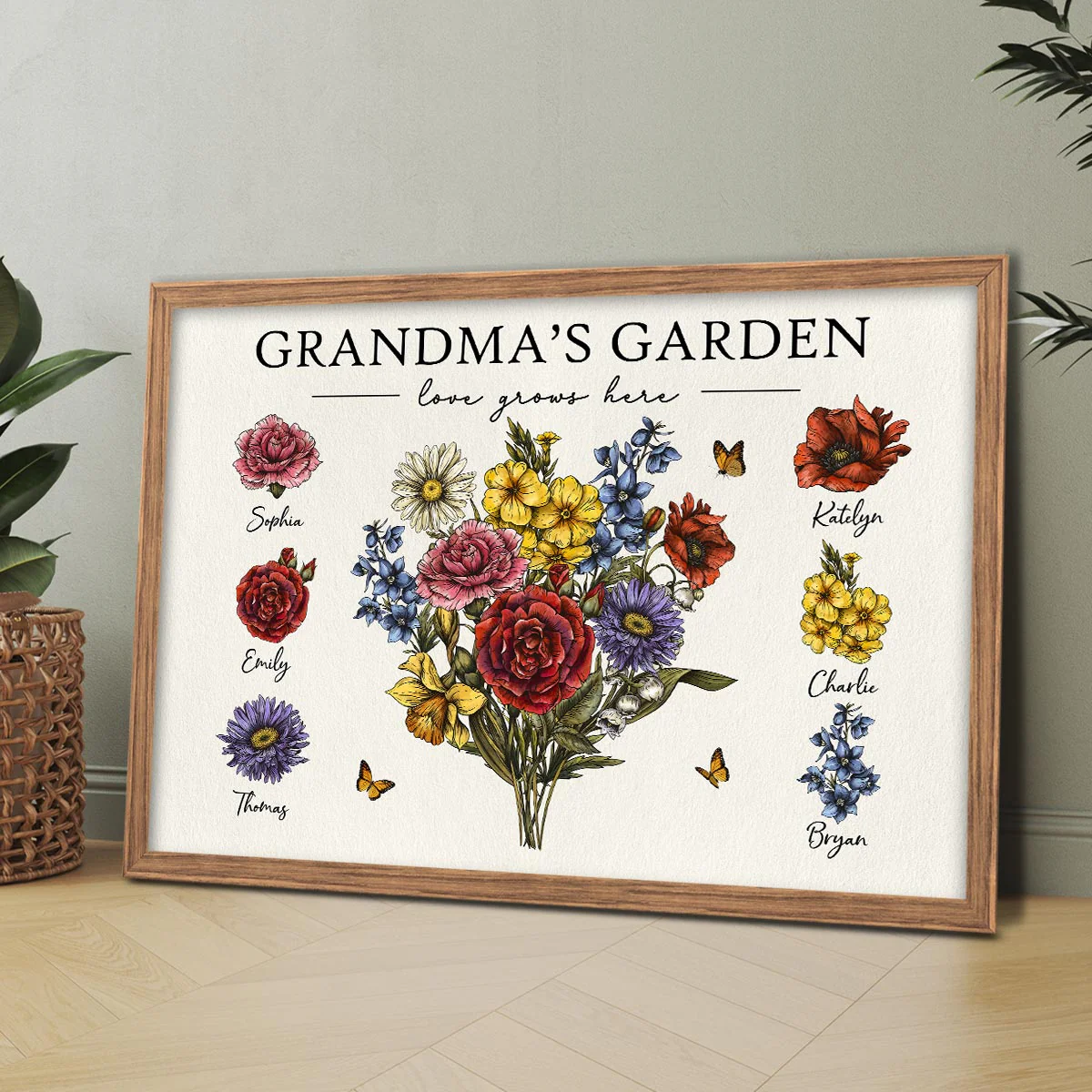 Grandma‘s Garden Beautiful Vintage Birth Month Flowers With Grandkids Names Personalized Horizontal Poster, Mother’s Day Gift For Grandma, Mom - Image 4