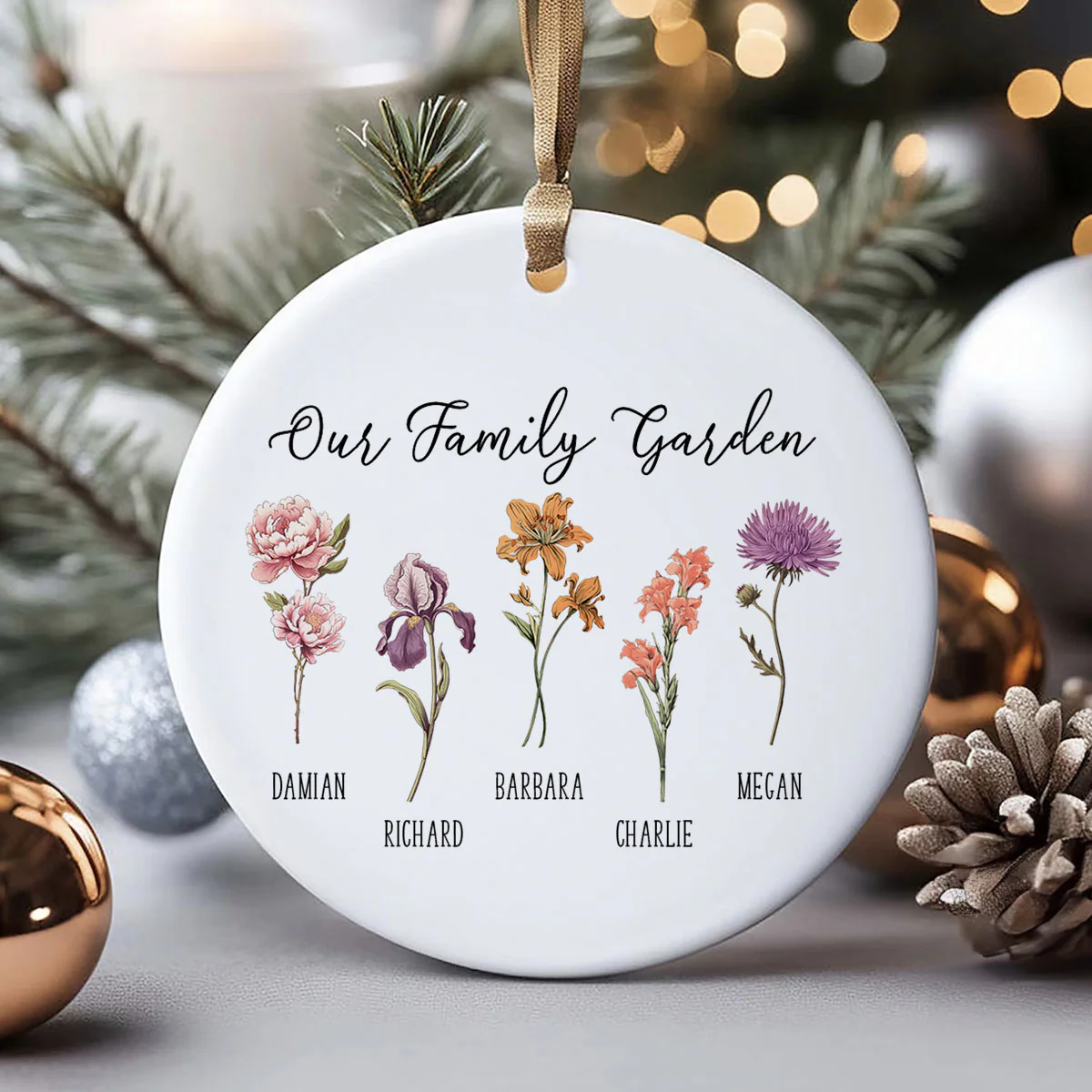 Grandma's Garden Birth Month Flower Family Personalized Ceramic Ornament, Birthday Christmas Gift For Grandma, Mom, Mother-in-law - Image 2
