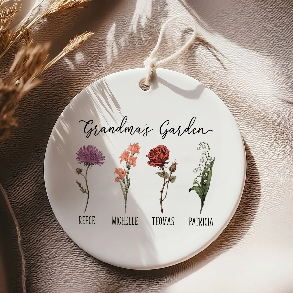 Grandma's Garden Birth Month Flower Family Personalized Ceramic Ornament, Birthday Christmas Gift For Grandma, Mom, Mother-in-law - Image 3
