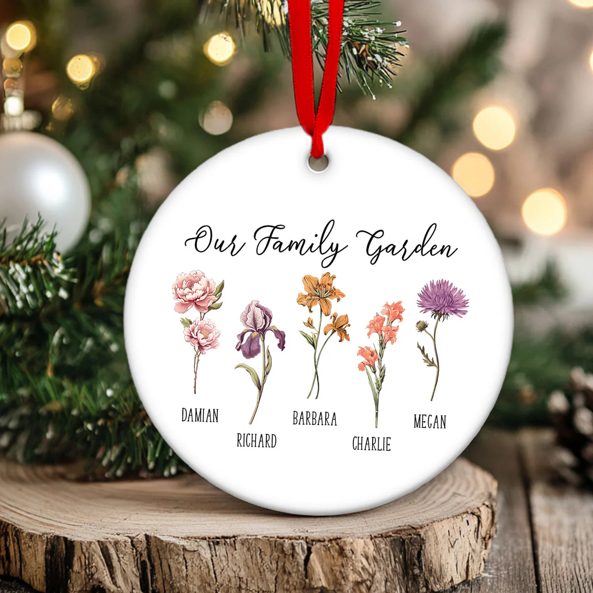 Grandma's Garden Birth Month Flower Family Personalized Ceramic Ornament, Birthday Christmas Gift For Grandma, Mom, Mother-in-law - Image 4