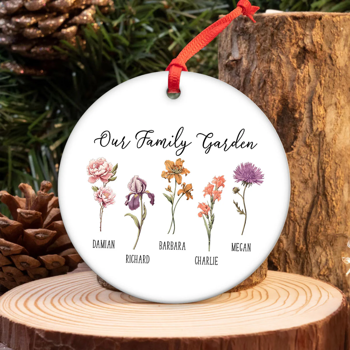 Grandma's Garden Birth Month Flower Family Personalized Ceramic Ornament, Birthday Christmas Gift For Grandma, Mom, Mother-in-law - Image 5