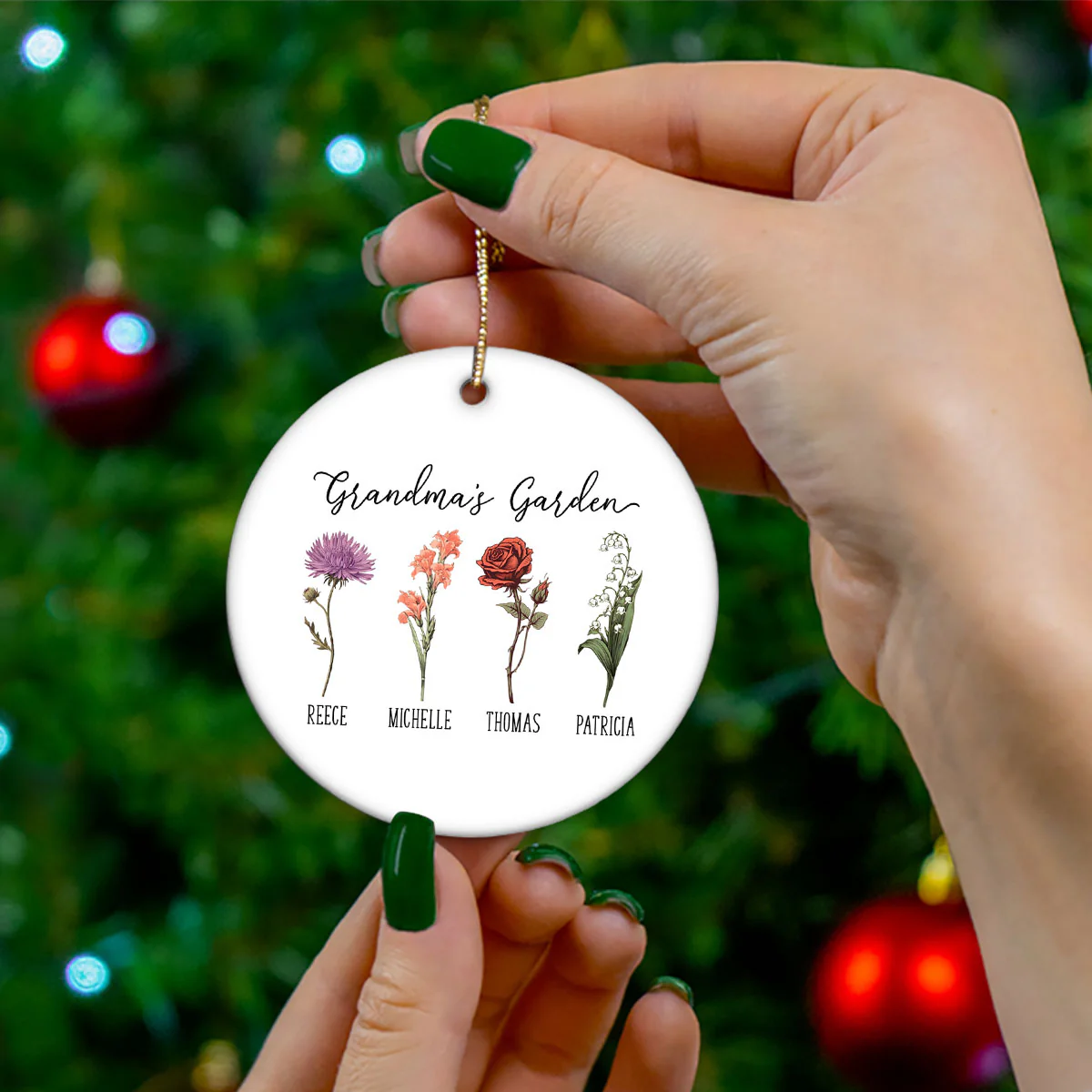 Grandma's Garden Birth Month Flower Family Personalized Ceramic Ornament, Birthday Christmas Gift For Grandma, Mom, Mother-in-law - Image 6