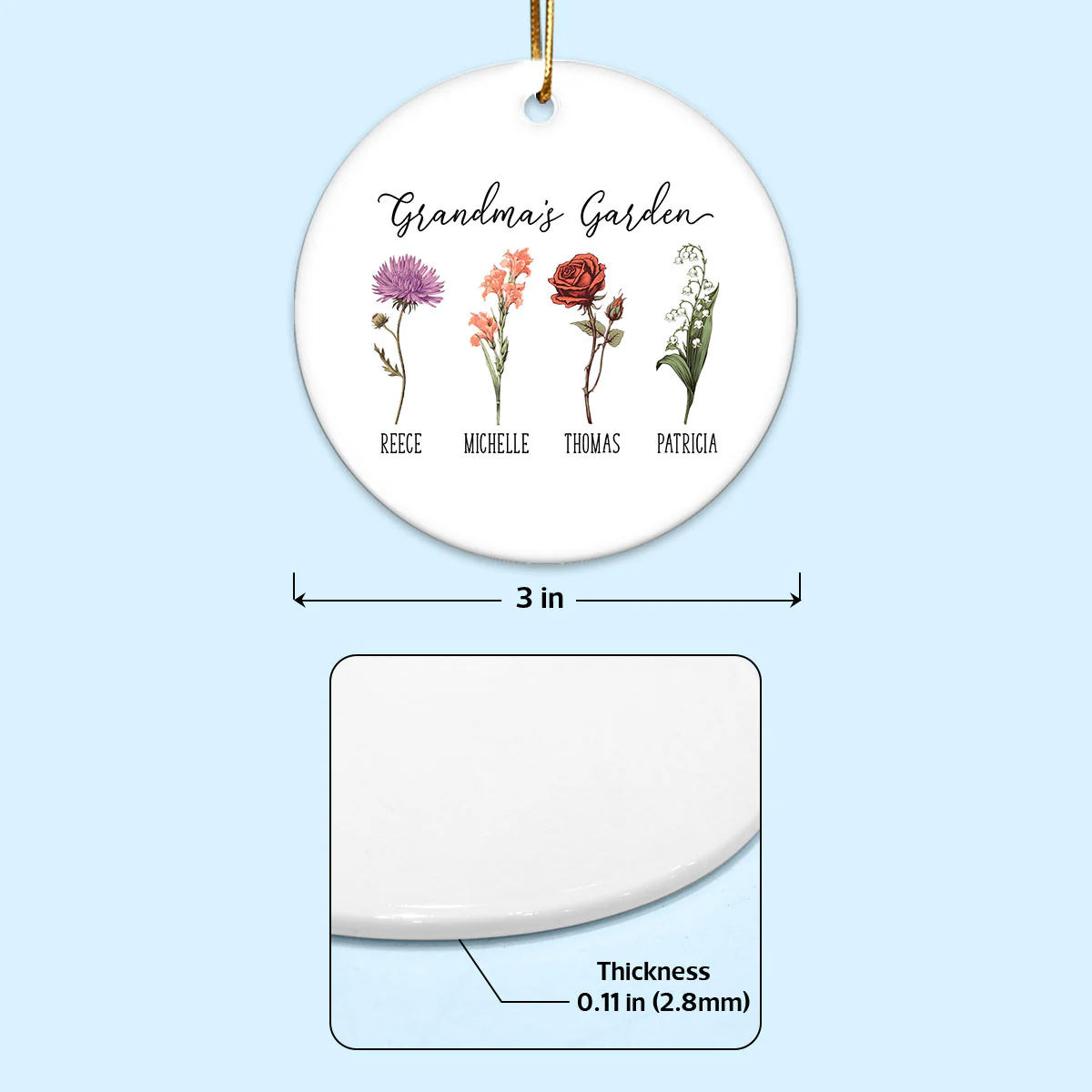 Grandma's Garden Birth Month Flower Family Personalized Ceramic Ornament, Birthday Christmas Gift For Grandma, Mom, Mother-in-law - Image 7