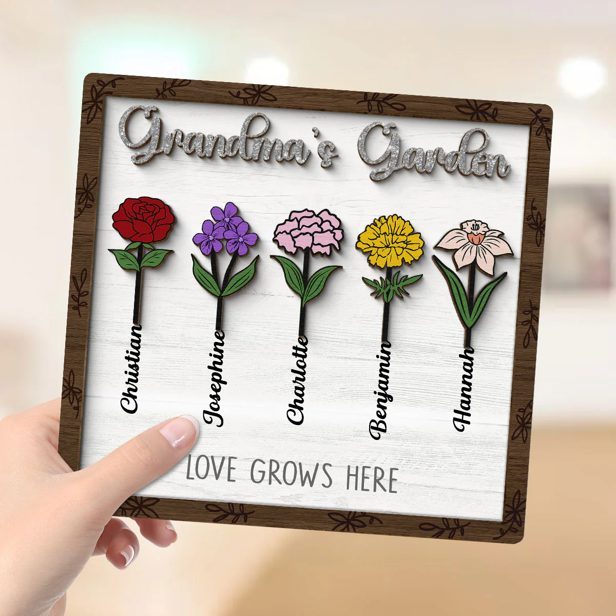 Grandma's Garden Birth Month Flower Personalized 2-Layer Wooden Plaque - Image 4
