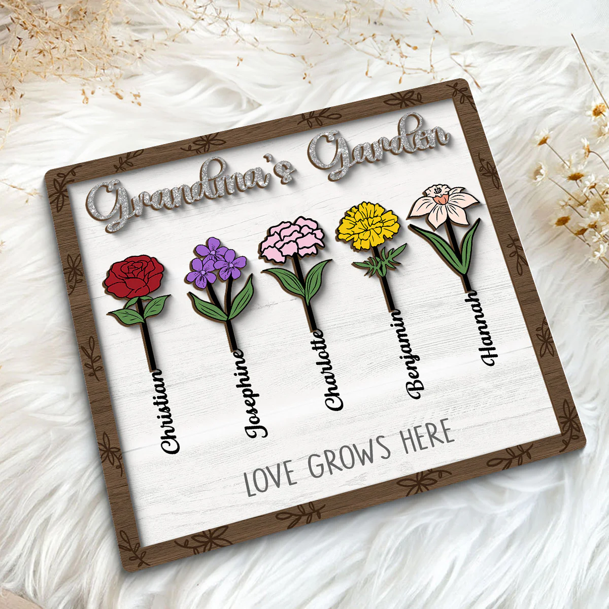 Grandma's Garden Birth Month Flower Personalized 2-Layer Wooden Plaque - Image 5