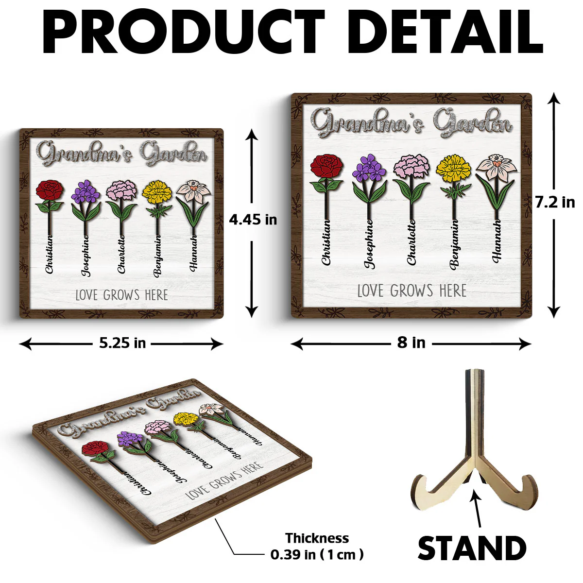 Grandma's Garden Birth Month Flower Personalized 2-Layer Wooden Plaque - Image 6