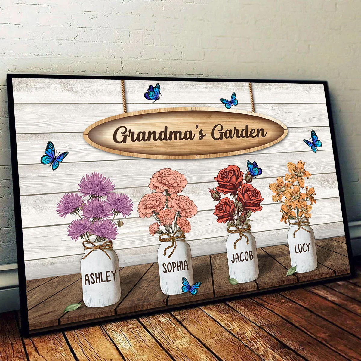 Grandma‘s Garden Birth Month Flowers Jars Personalized Horizontal Poster - Image 4