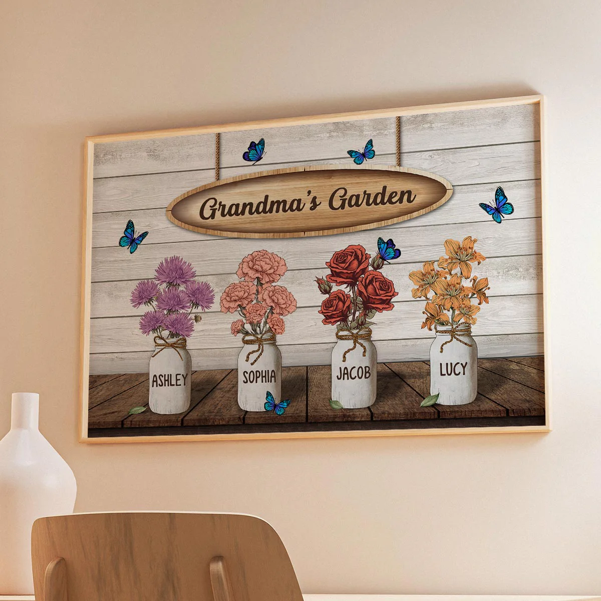 Grandma‘s Garden Birth Month Flowers Jars Personalized Horizontal Poster - Image 5