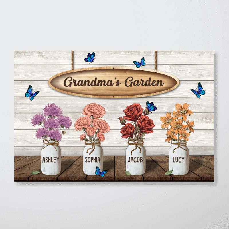 Grandma‘s Garden Birth Month Flowers Jars Personalized Horizontal Poster - Image 7