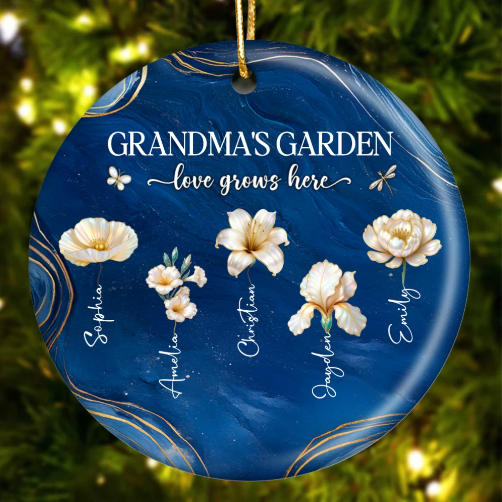 Grandma's Garden Birth Month Flowers - Personalized Ceramic Ornament - Christmas Gift For Grandma - Image 11