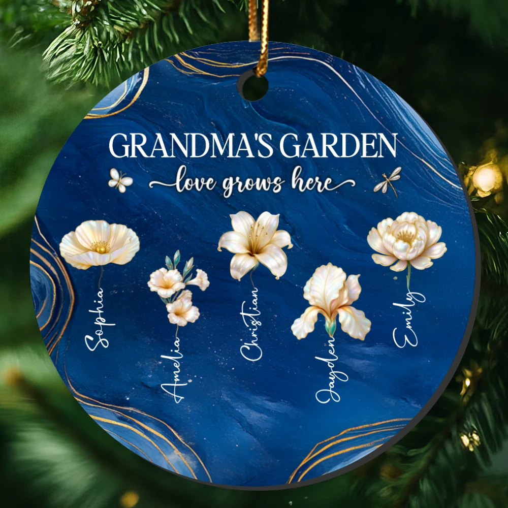 Grandma's Garden Birth Month Flowers - Personalized Ceramic Ornament - Christmas Gift For Grandma - Image 12
