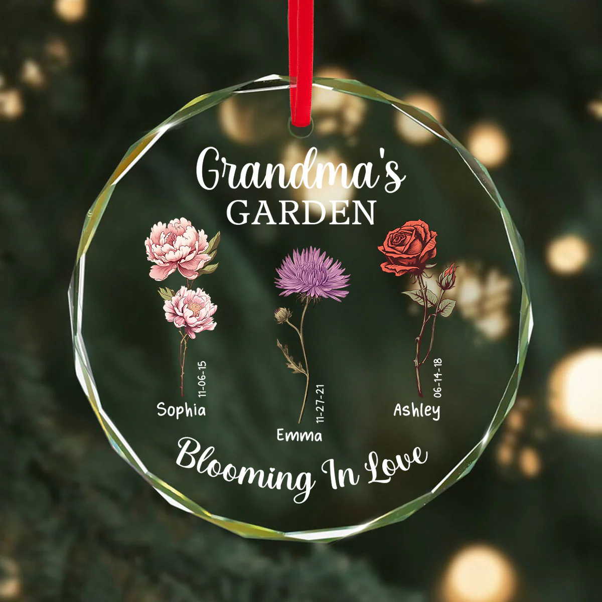 Grandma's Garden Blooming In Love Personalized Glass Ornament, Christmas Gift For Grandma Granddaughter Grandson
