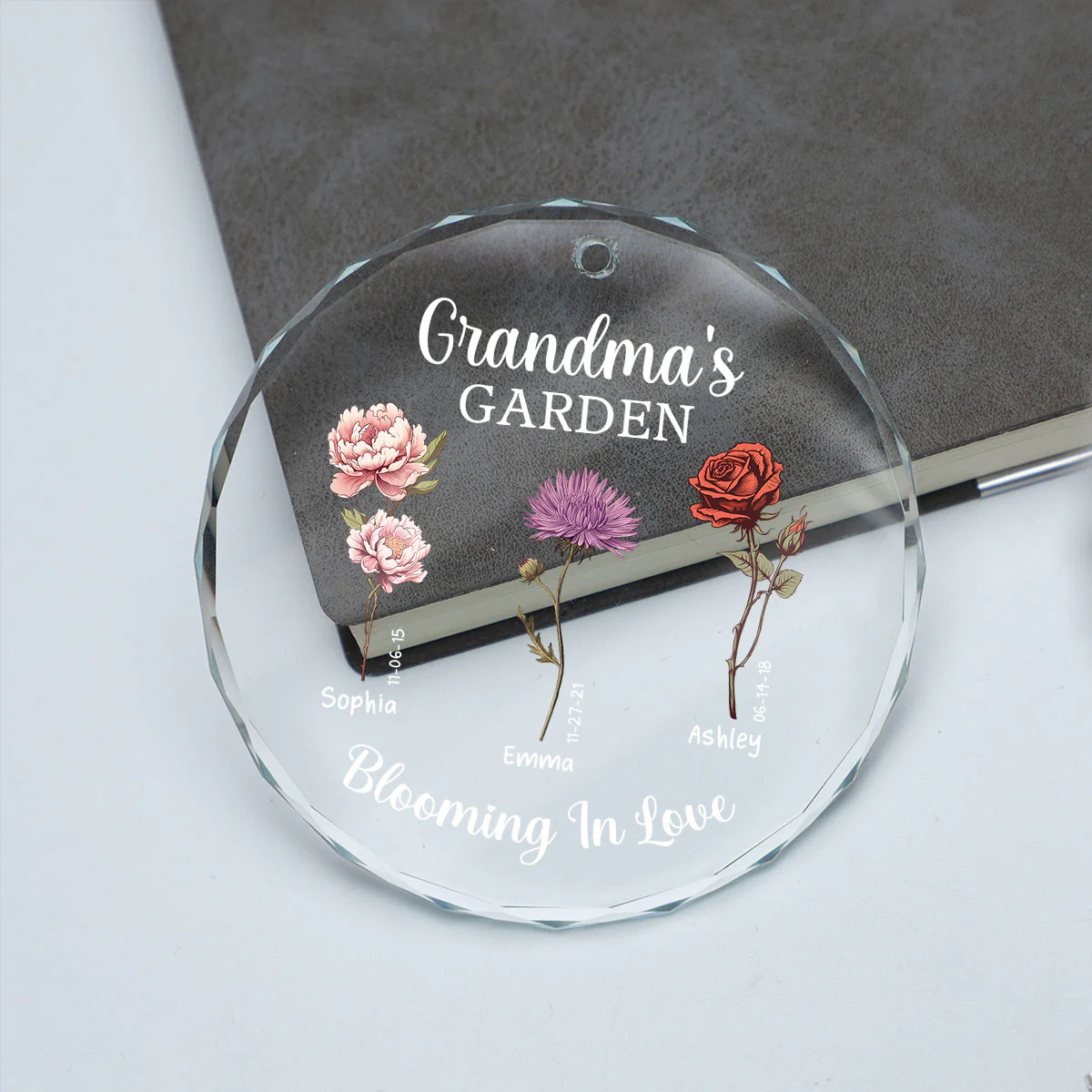 Grandma's Garden Blooming In Love Personalized Glass Ornament, Christmas Gift For Grandma Granddaughter Grandson - Image 4