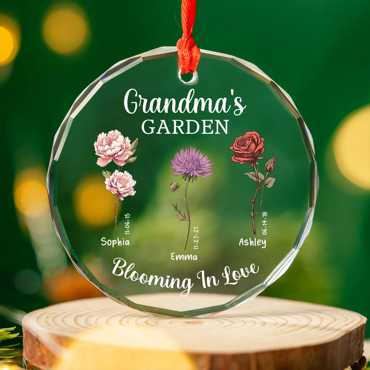 Grandma's Garden Blooming In Love Personalized Glass Ornament, Christmas Gift For Grandma Granddaughter Grandson - Image 5