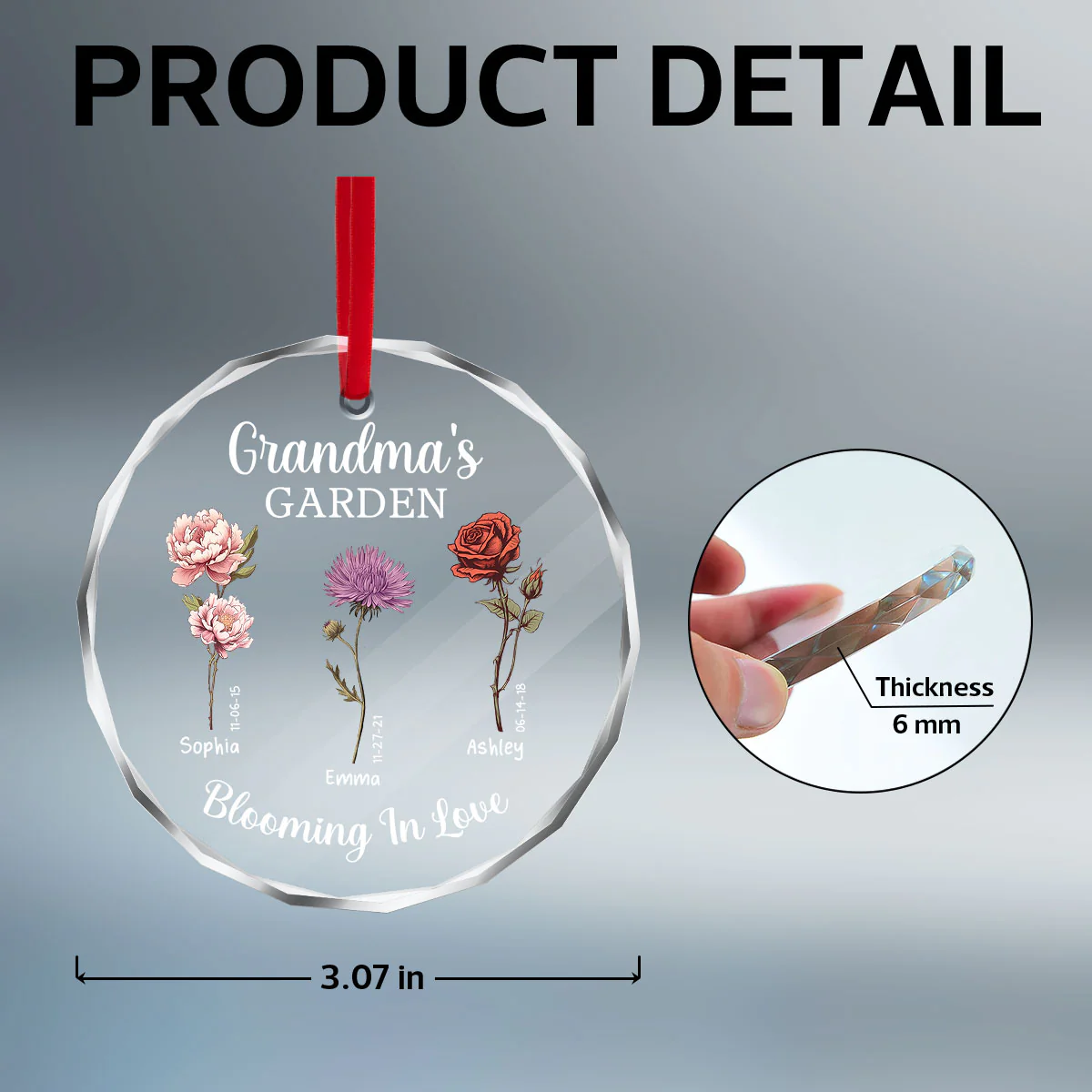 Grandma's Garden Blooming In Love Personalized Glass Ornament, Christmas Gift For Grandma Granddaughter Grandson - Image 8