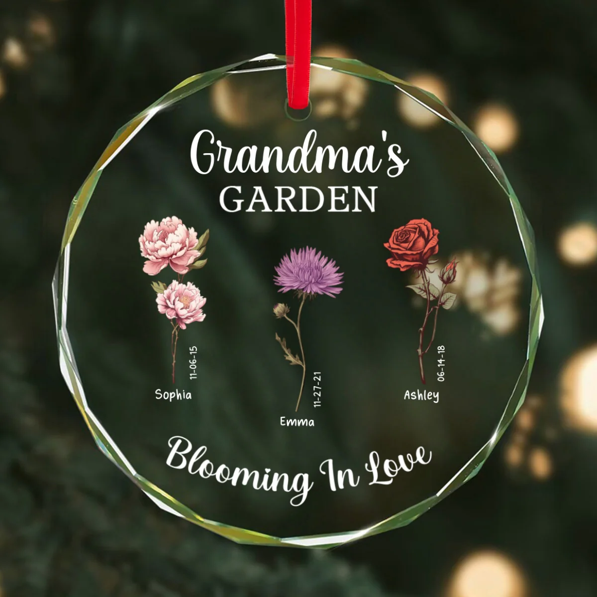 Grandma's Garden Blooming In Love Personalized Glass Ornament, Christmas Gift For Grandma Granddaughter Grandson - Image 9
