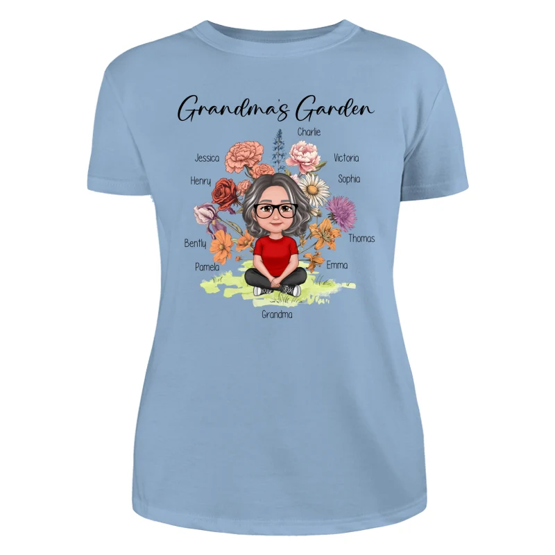 Grandma‘s Garden Crossed Legs Woman Grandkids Vintage Birth Flower Personalized Shirt - Image 11