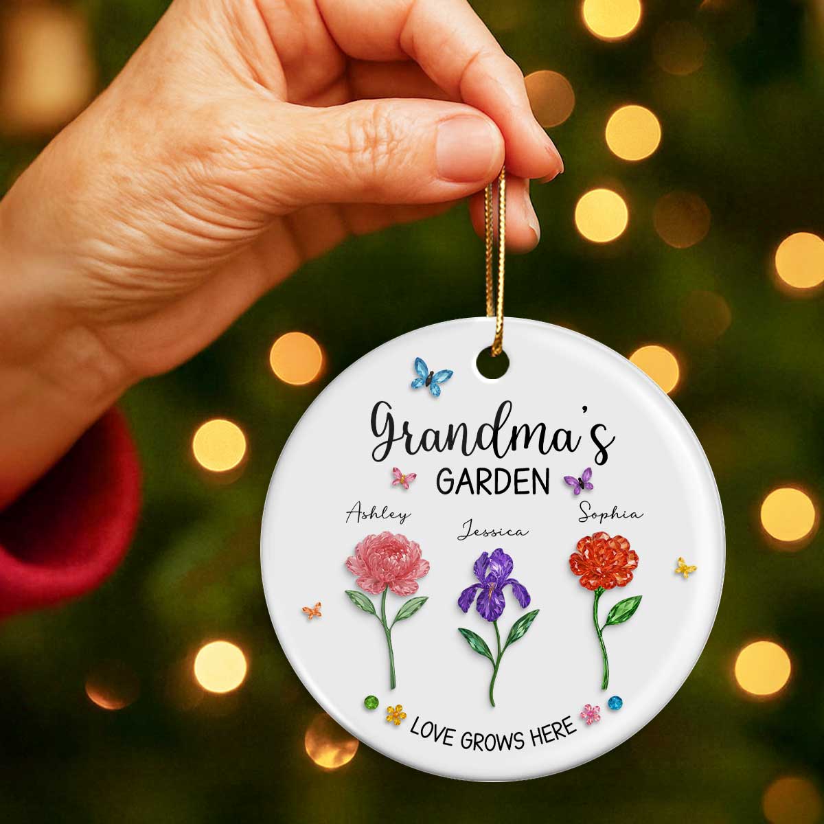 Grandma's Garden Custom Birth Month Flower - Personalized Ceramic Ornament - Heartfelt & Thoughtful Christmas Gift for Grandma - Image 5