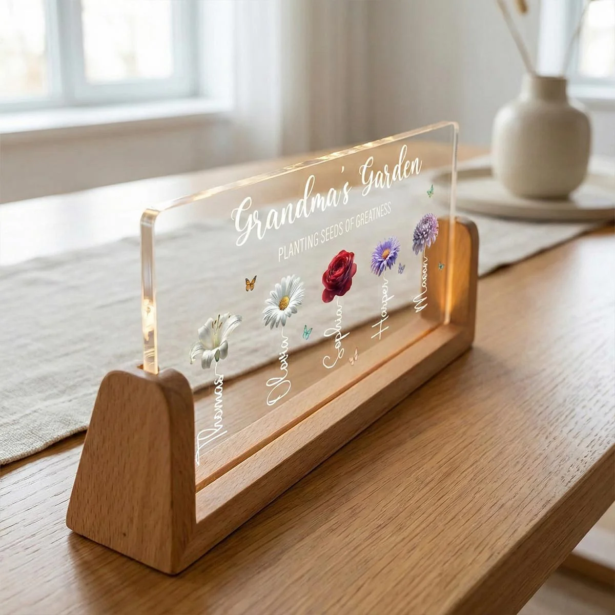 Grandma's Garden Custom Birth Month Flowers - Personalised Acrylic Plaque LED Night Light - Gift For Grandma - Image 9