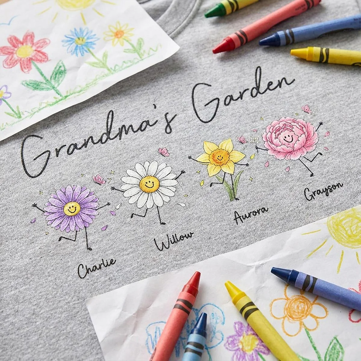 Grandma's Garden Cute Doodle Birth Month Flower - Personalized Shirt - Heartfelt Gift For Grandma, Mom, Auntie - Image 7