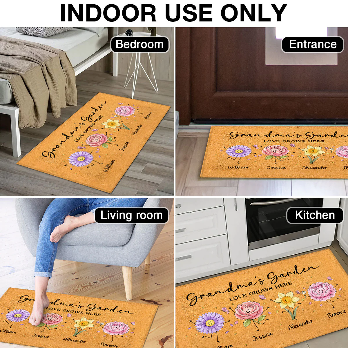Grandma's Garden Cute Doodle Birth Month Flowers - Personalized Doormat - Home Decor Gift, Birthday Gift For Grandma - Image 6