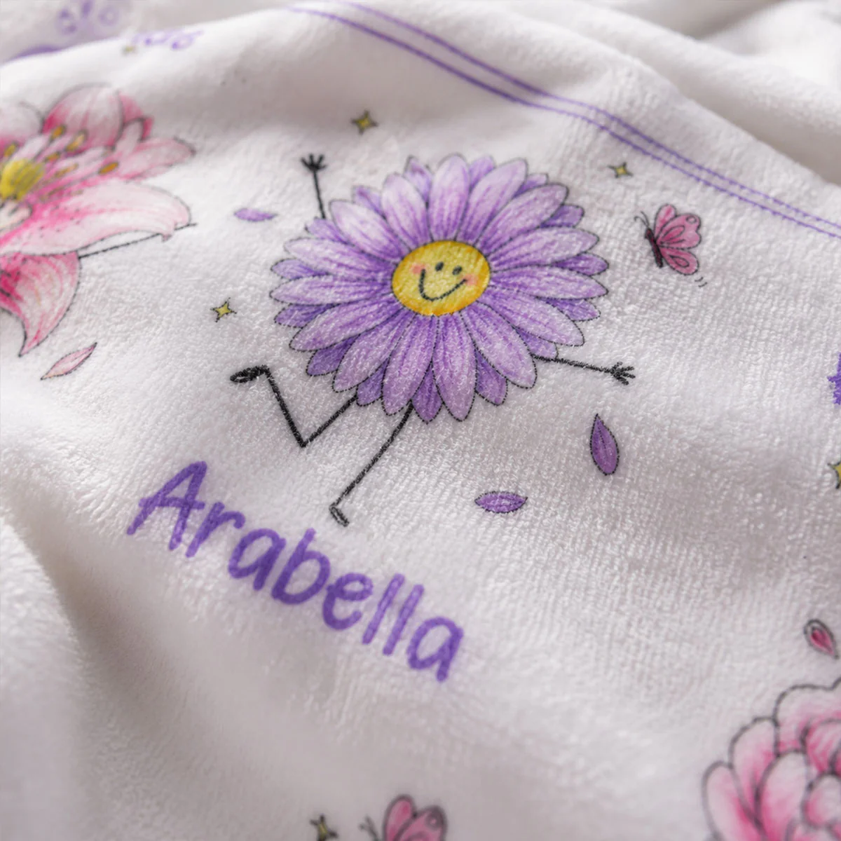 Grandma's Garden Cute Doodle Birth Month Flowers - Personalized Fleece Blanket - Gift For Grandma - Image 5