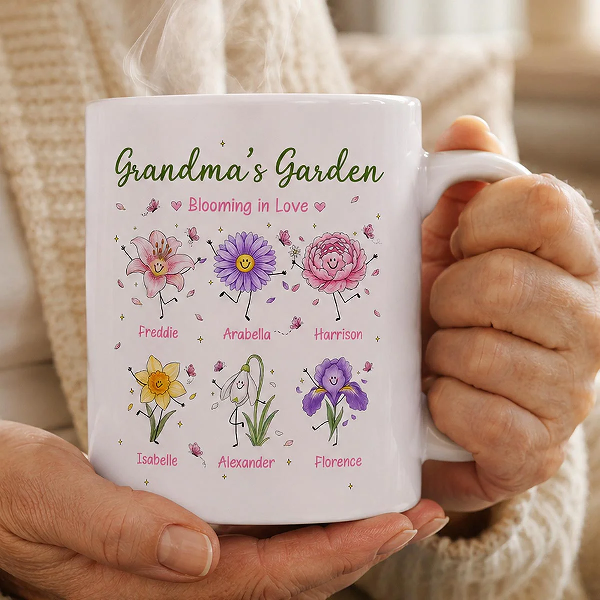 Grandma's Garden Cute Doodle Birth Month Flowers - Personalized Mug - Gift For Grandma - Image 2
