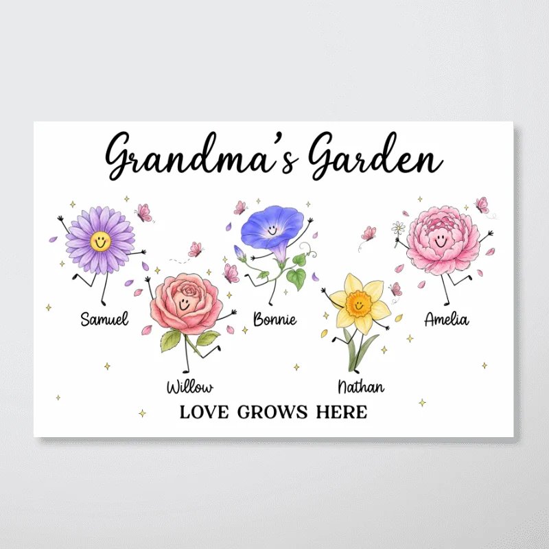 Grandma's Garden Cute Doodle Birth Month Flowers - Personalized Poster - Home Decor Gift, Birthday Gift For Grandma - Image 10