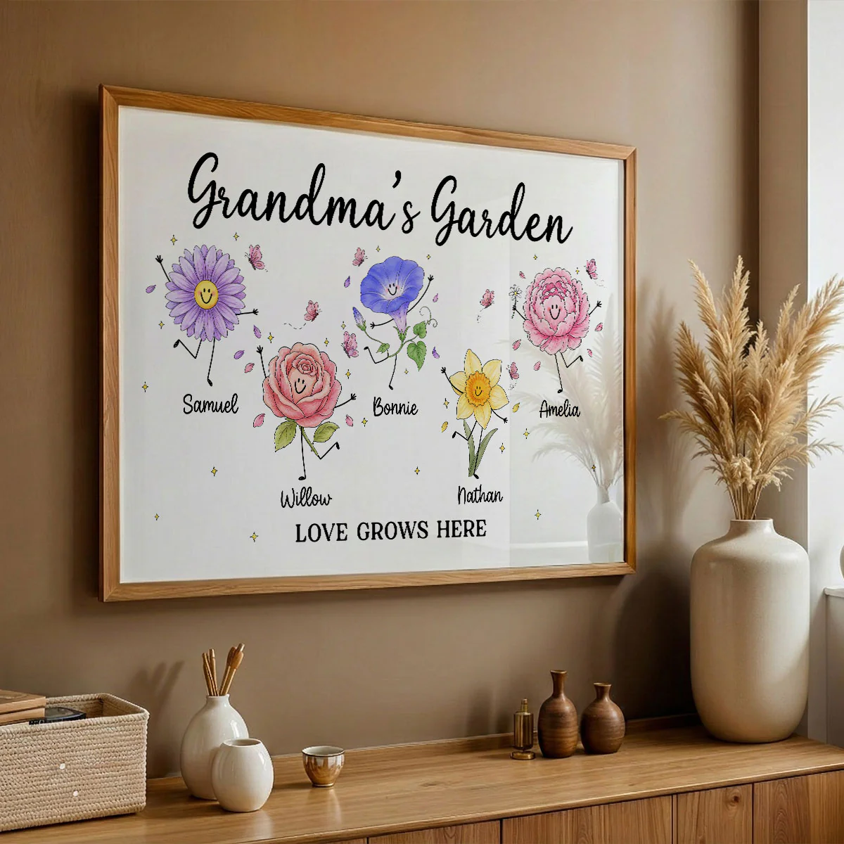Grandma's Garden Cute Doodle Birth Month Flowers - Personalized Poster - Home Decor Gift, Birthday Gift For Grandma - Image 2