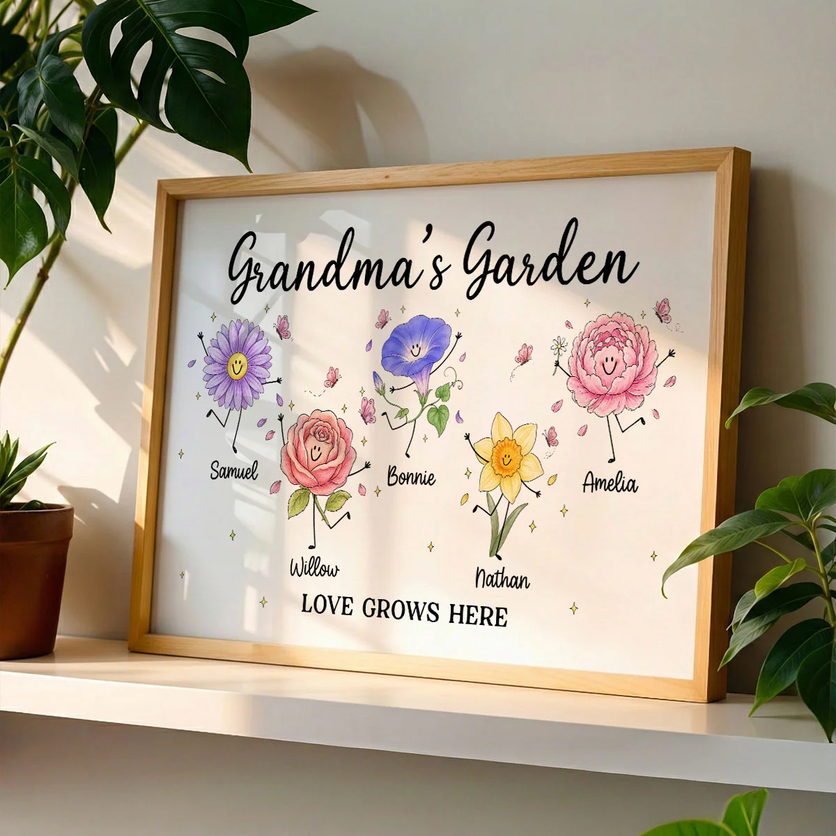 Grandma's Garden Cute Doodle Birth Month Flowers - Personalized Poster - Home Decor Gift, Birthday Gift For Grandma - Image 3