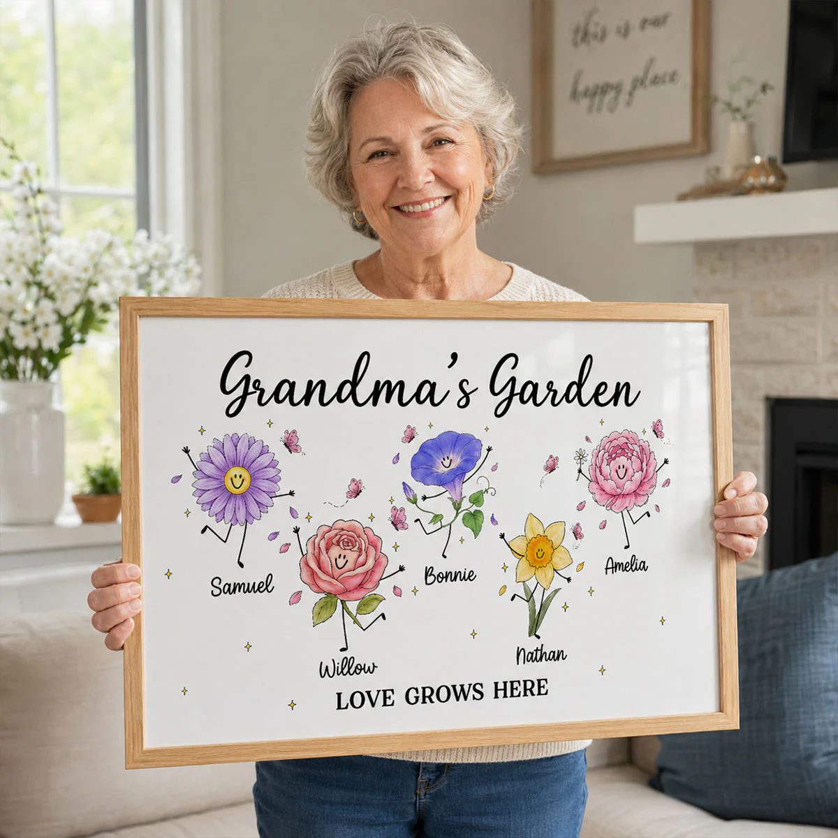 Grandma's Garden Cute Doodle Birth Month Flowers - Personalized Poster - Home Decor Gift, Birthday Gift For Grandma - Image 5