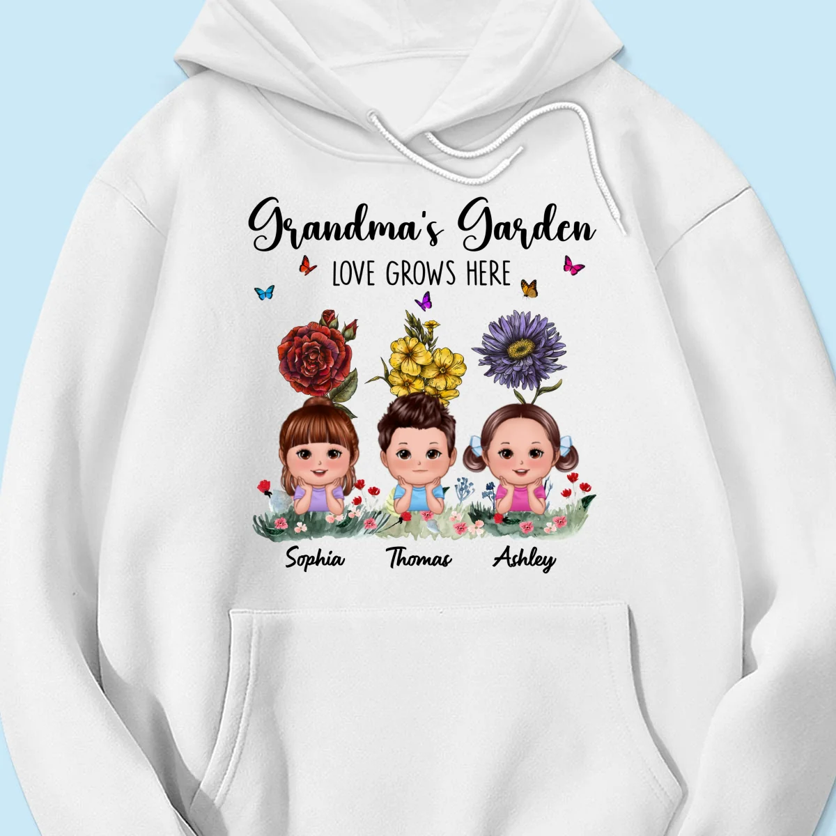 Grandma‘s Garden Cute Kids With Beautiful Vintage Birth Flower Behind Personalized Shirt - Image 13
