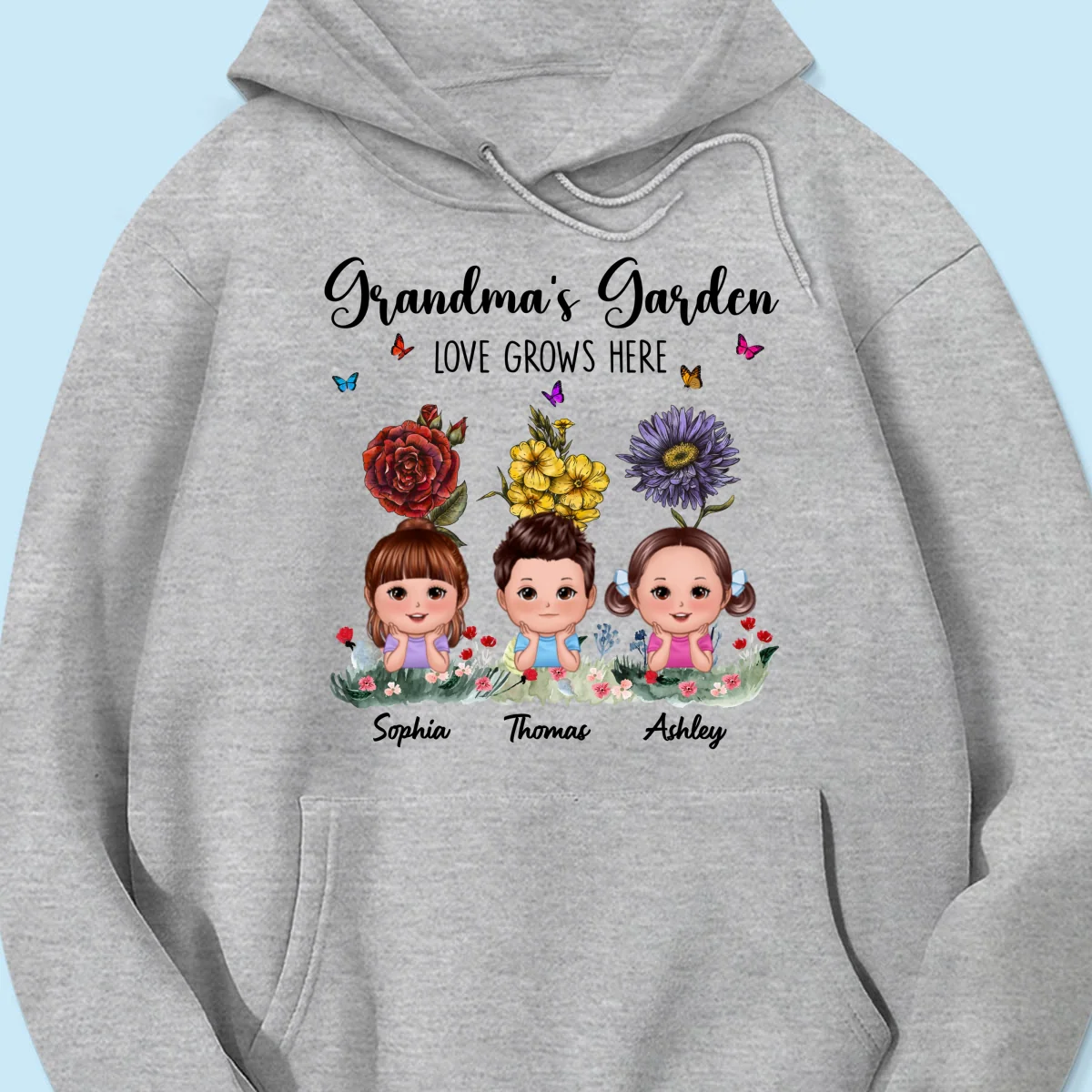 Grandma‘s Garden Cute Kids With Beautiful Vintage Birth Flower Behind Personalized Shirt - Image 14