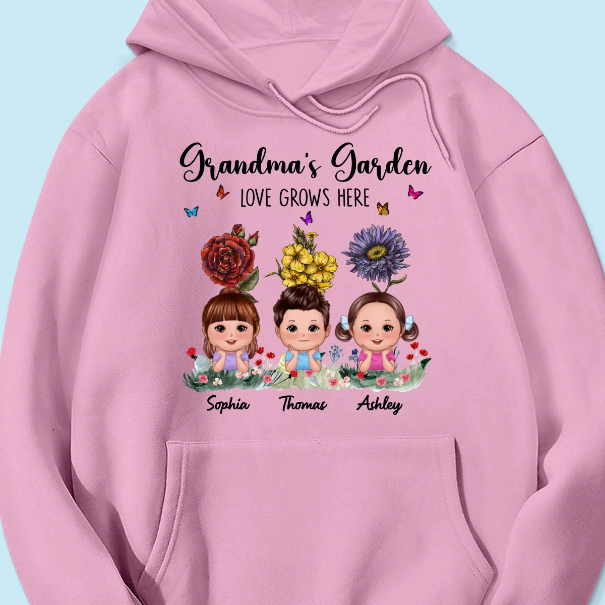 Grandma‘s Garden Cute Kids With Beautiful Vintage Birth Flower Behind Personalized Shirt - Image 15