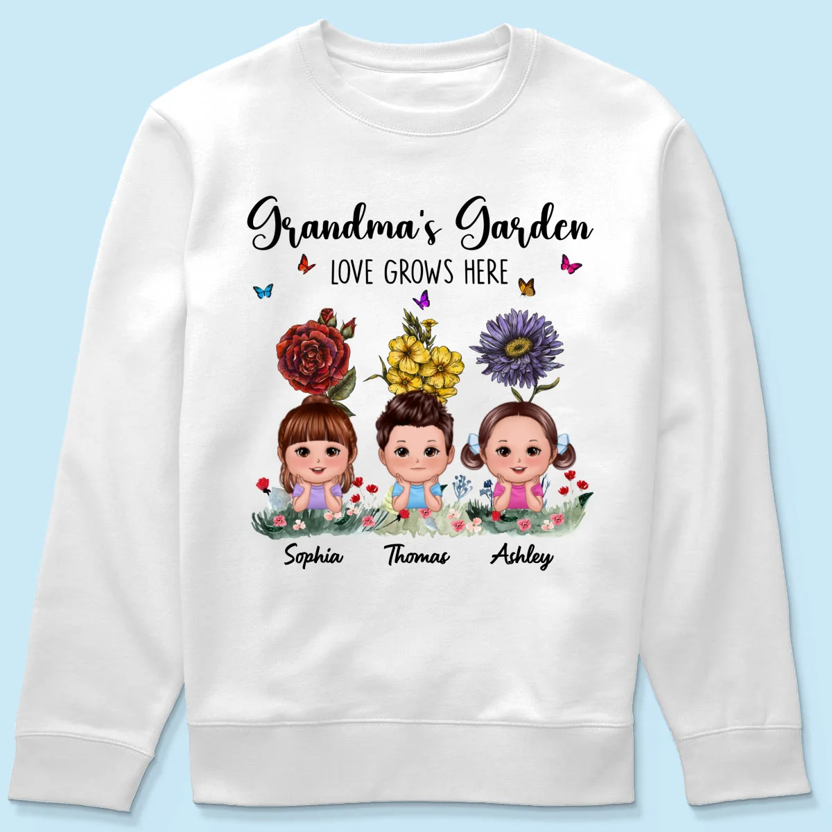 Grandma‘s Garden Cute Kids With Beautiful Vintage Birth Flower Behind Personalized Shirt - Image 17