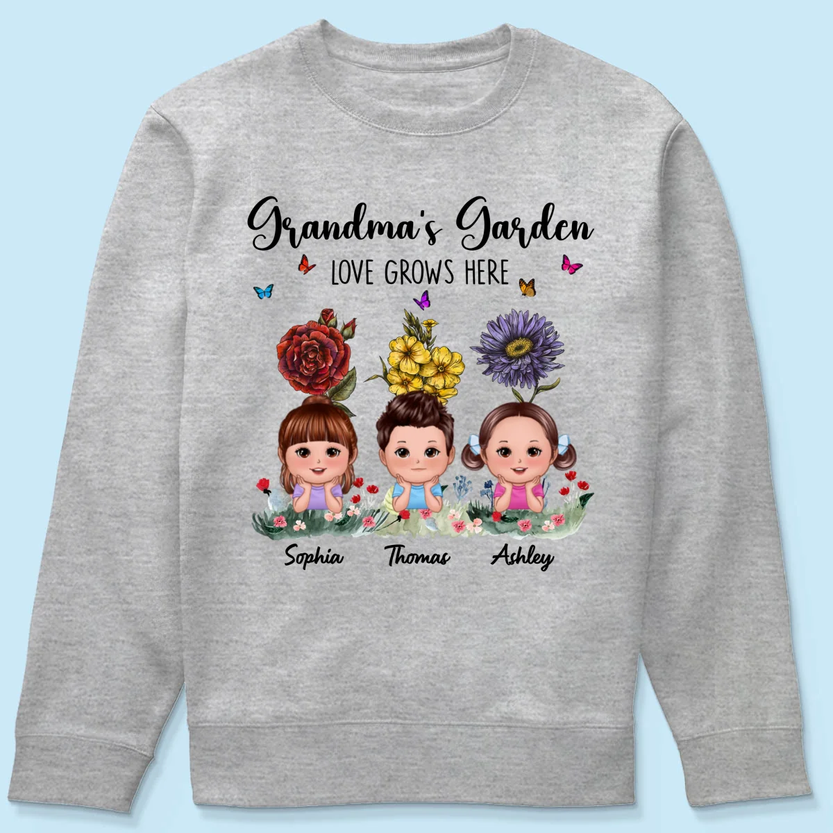 Grandma‘s Garden Cute Kids With Beautiful Vintage Birth Flower Behind Personalized Shirt - Image 18