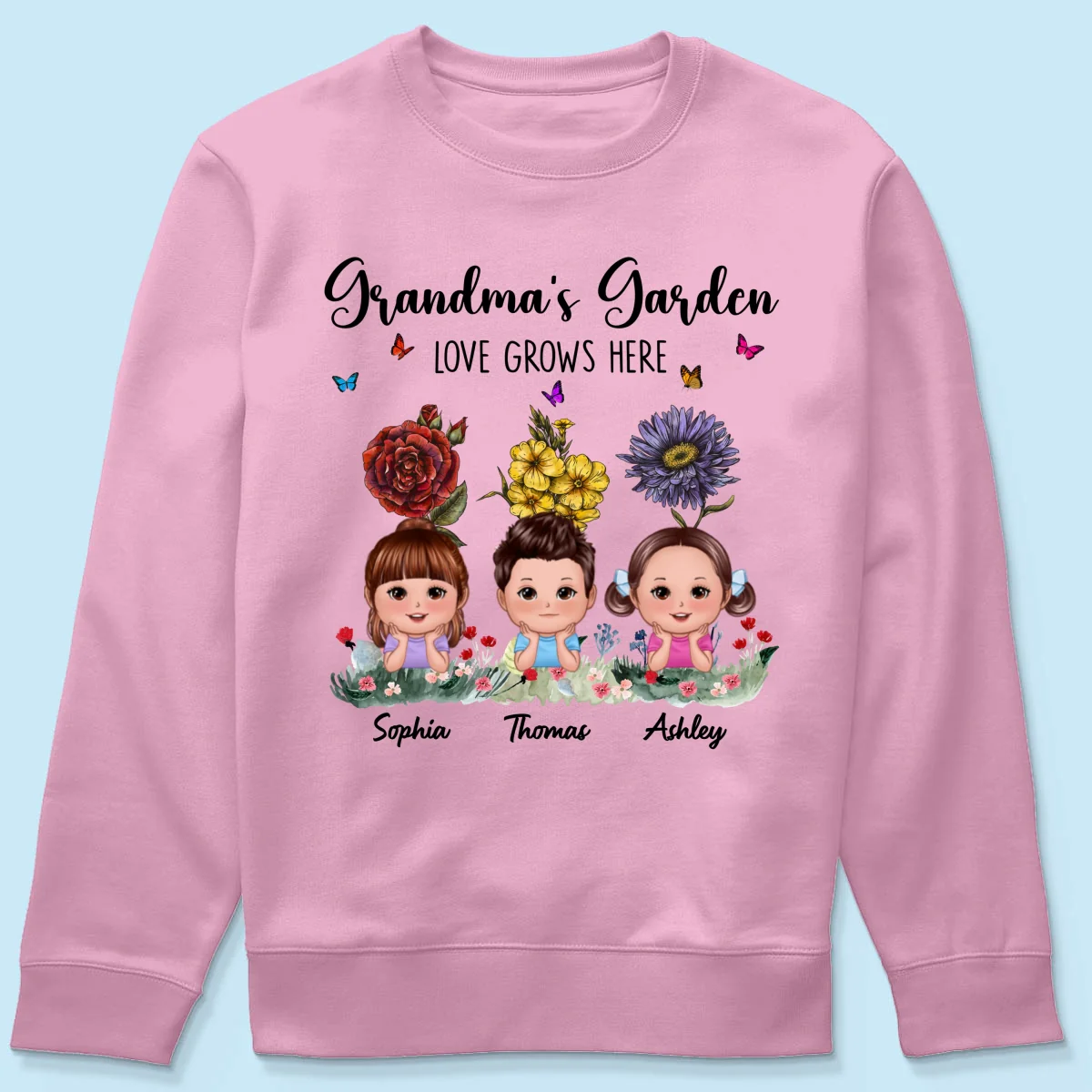Grandma‘s Garden Cute Kids With Beautiful Vintage Birth Flower Behind Personalized Shirt - Image 19