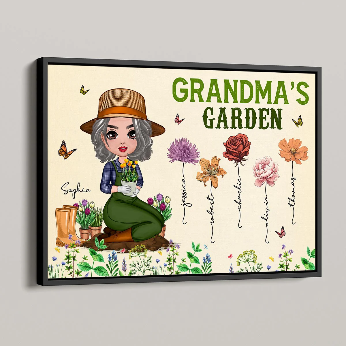 Grandma‘s Garden Doll Grandma Mom Vintage Birth Month Flowers Personalized Horizontal Poster - Image 2