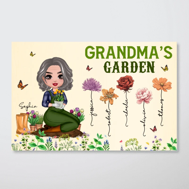 Grandma‘s Garden Doll Grandma Mom Vintage Birth Month Flowers Personalized Horizontal Poster - Image 6