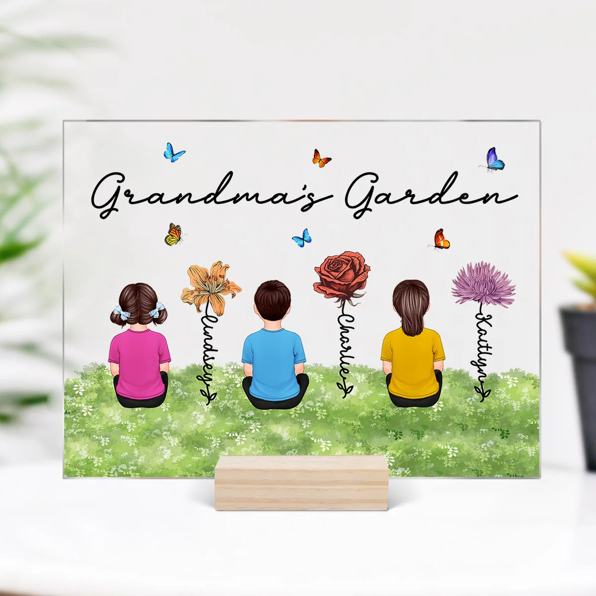 Grandma‘s Garden Grandkids Sitting Vintage Birth Flower Personalized Acrylic Plaque