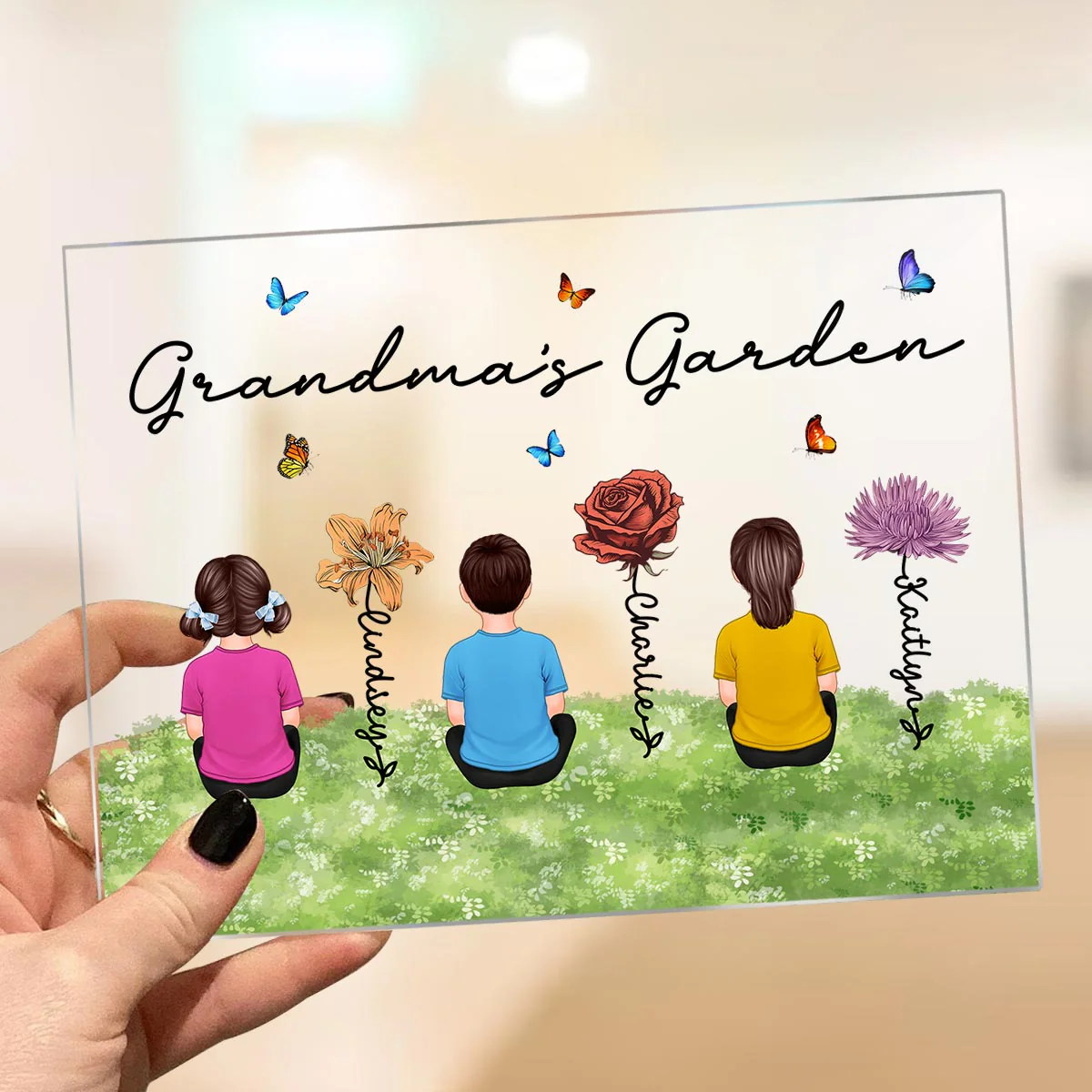 Grandma‘s Garden Grandkids Sitting Vintage Birth Flower Personalized Acrylic Plaque - Image 3
