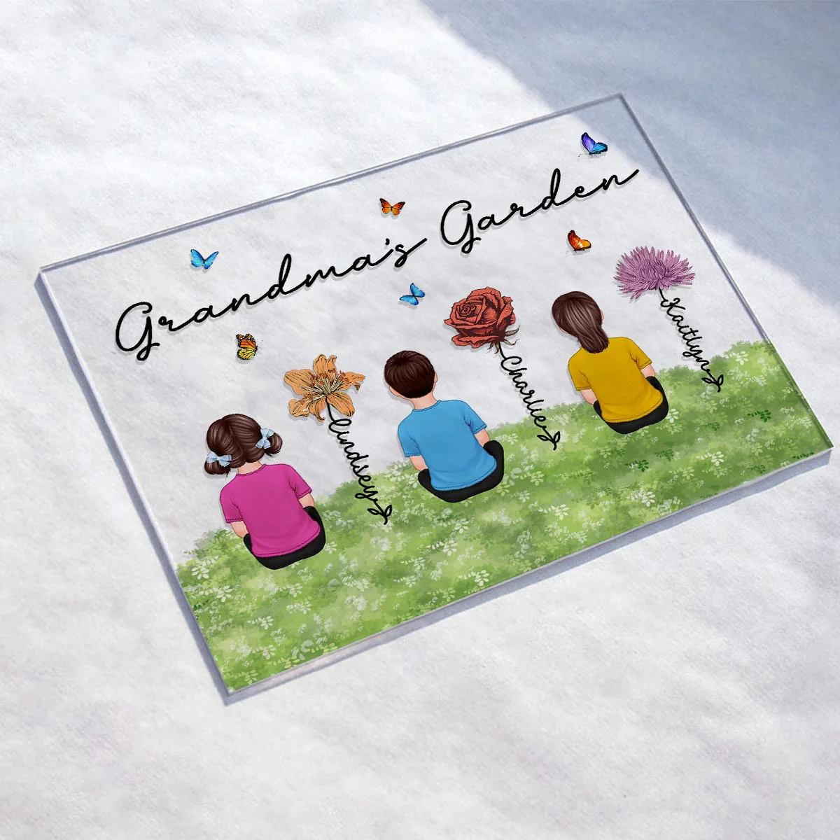 Grandma‘s Garden Grandkids Sitting Vintage Birth Flower Personalized Acrylic Plaque - Image 4