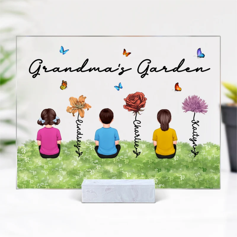Grandma‘s Garden Grandkids Sitting Vintage Birth Flower Personalized Acrylic Plaque - Image 5