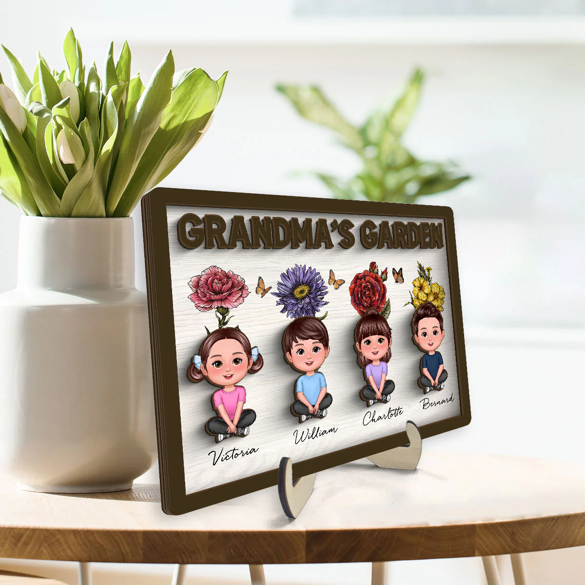 Grandma‘s Garden Grandkids With Birth Flower Behind Personalized 2-Layer Wooden Plaque - Image 3