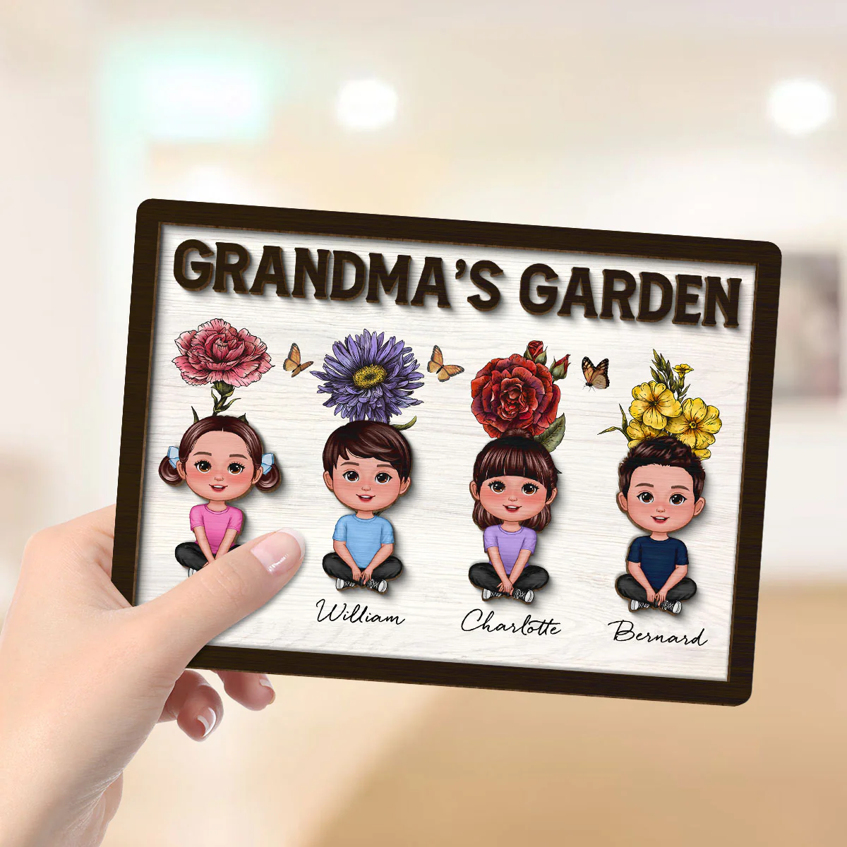 Grandma‘s Garden Grandkids With Birth Flower Behind Personalized 2-Layer Wooden Plaque - Image 4